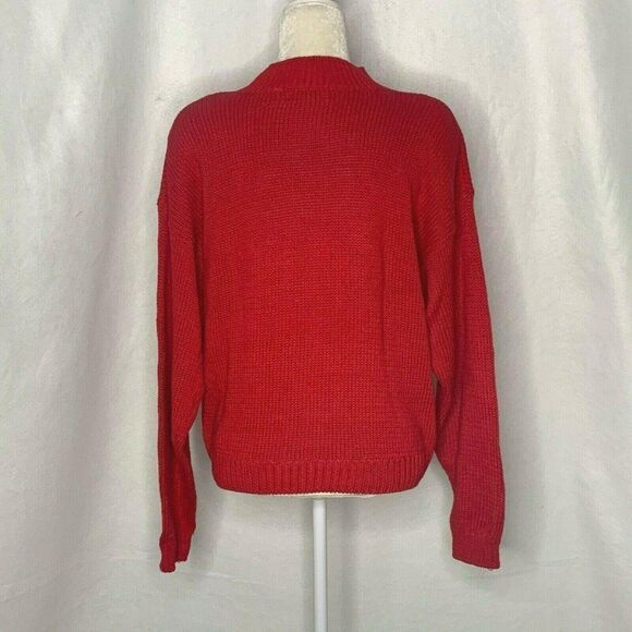 Vintage 80s Knit Pullover Sweater L Red Anchor Nau - Picture 4 of 5